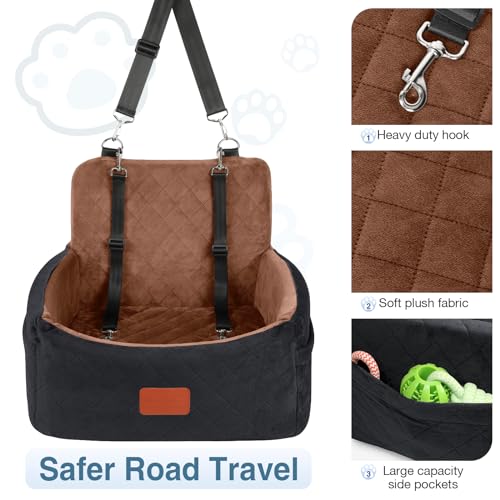 Dog Car Seat for Small Dogs Under 30lbs (Black/Brown / Small)
