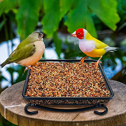 Ground Platform Bird Feeder Metal Seed Tray for Outside Garden Wild Bird Feeders with Drainage Holes Great Attracting for Birds and Squirrels (7x7 inches (2 pack))