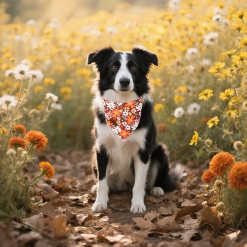 Fall Dog Bandana Washable Cotton Borwn Handkerchief Scarf Triangle Floral Oxalis Bandana for Medium Large Dogs Girl Boy (Brown Blossoms / Large (Pack of 1))