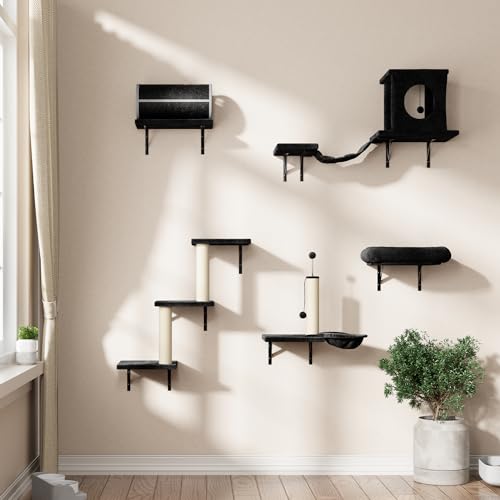 7-in-1 Cat Wall Shelves, Wall Mounted Climber Set, Classic Black (Matte Black)