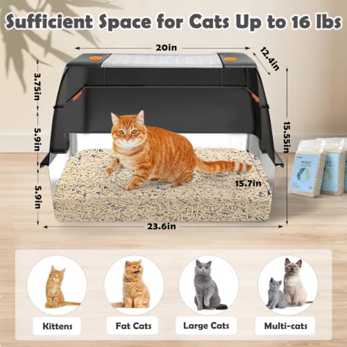 XL Stainless Steel Cat Litter Box with 13.2 lb Cat Litter (Black(With 13.2 lb Litter))