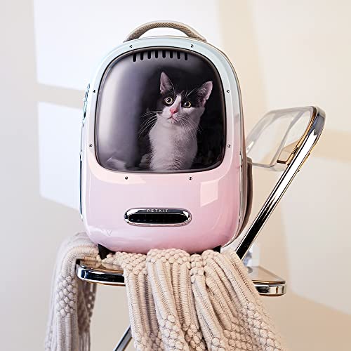 Cat Backpack Carrier for Kitty Small Dog with Inbuilt Fan & Light (Pink)