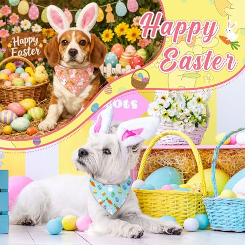 100 Pcs Easter Dog Bandanas Bulk Bunny Egg Carrot Bandanas for Dogs Triangle Kerchief Bibs Scarf Set for Pet Costume Easter Photo Props Accessories Pet Shops (Easter / 19.7 x 13.8 x 13.8 Inch)