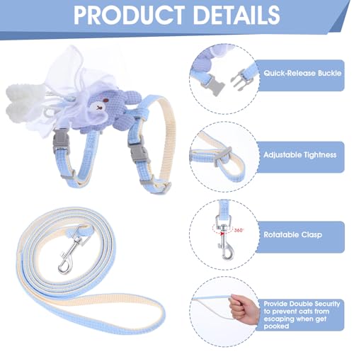 Cat Harness and Leash Set (Ribbon Bear Blue)