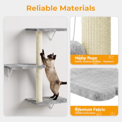 8-in-1 Cat Wall Shelves, Cat Wall Furniture Set (Light Grey)