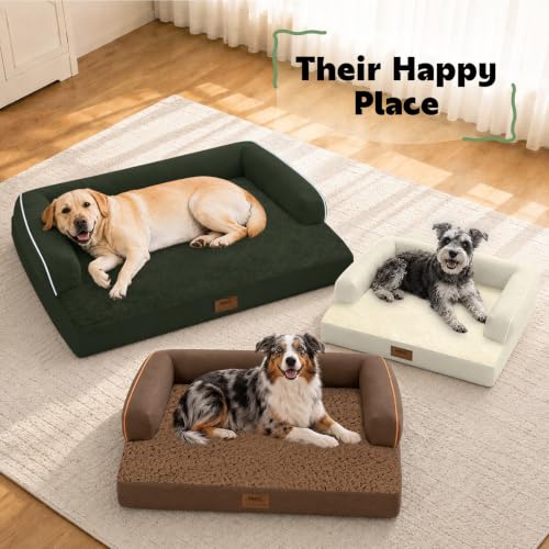 Orthopedic Washable Dog Bed with Bolster for Large Sized Dogs (38.0"L x 25.0"W x 6.5"Th / Outpost Olive)