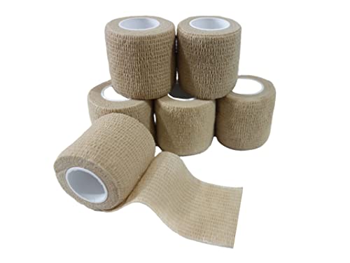 6 Pack 2" x 5 Yards Self Adhesive Bandage Wrap Breathable Cohesive Vet Wrap for Pets (2 Inch (Pack of 6) / Skin Color)