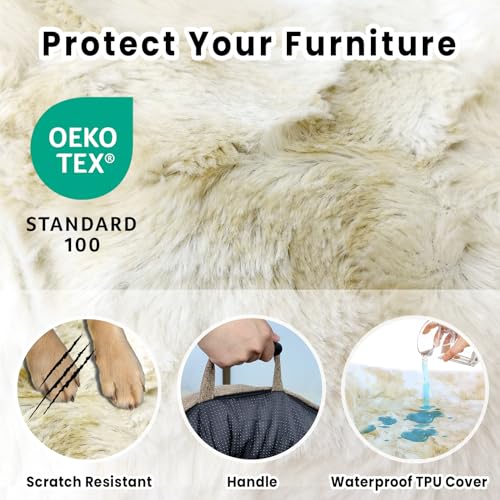 Calming Dog Couch Bed for Medium Dogs (Tie-Dry Khaki / 35"L x 31"W x 4.5"Th)