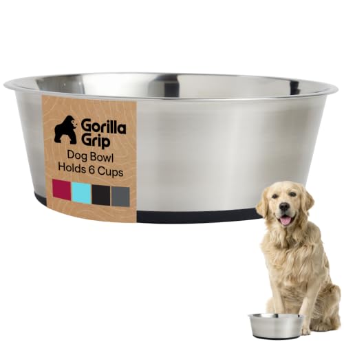 Dog Bowl Food Grade Stainless Steel Water Bowls (Black / 6 Cup - Single Bowl)