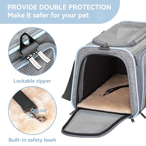 Medium Double Expandable Cat Carrier for Cats and Small Dogs (17.0"L x 11.0"W x 11.0"H / Light Grey)