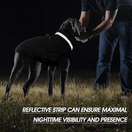 Dog Winter Coat Fleece Warm Large Dog Coat with Harness Built in (Solid Black / L(chest:24in))