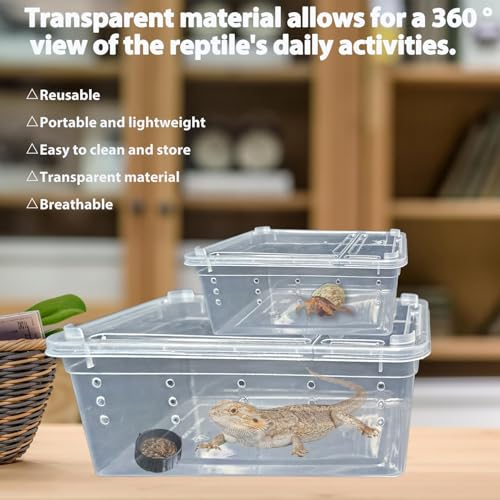 Reptile Feeding Box 8 PCS Snake Breeding Box Reptile Transport Container 7.48"x4.92"x2.95" Portable Habitat Plastic Cricket Keeper Cage for Lizard Spider Scorpion Gecko Tortoise Treefrog