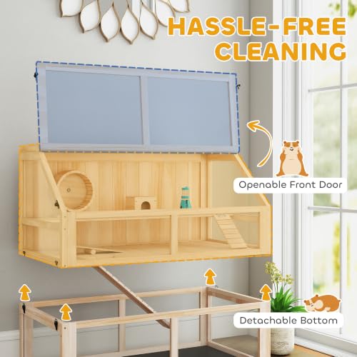 Wooden Hamster Cage 3 Tier for Dwarf Gerbil 37"x21"x30" Natural (Natural Wood / 37.4"L x 20.9"W x 29.9"H)