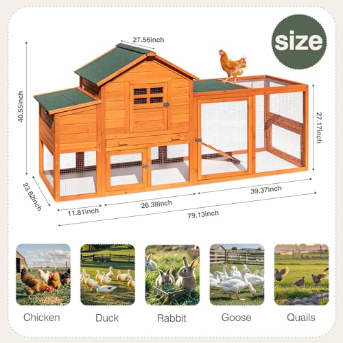 Wooden Chicken Coop 4 (79.1"L x 23.6"W x 40.6"H)