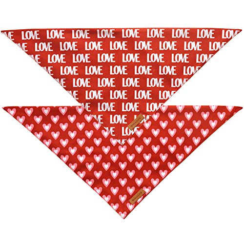 Valentine's Day Dog Bandanas 2 Pack (Red / X-Large)