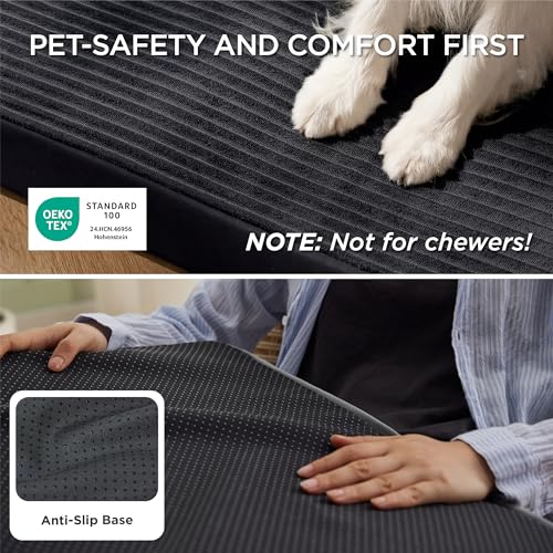 ComfyFleece Large Dog Bed for Crate with Washable Cover (35x22x2.8 / Black)