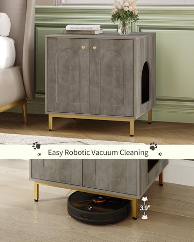 Cat Litter Box Enclosure (23.6"L x 19.7"W x 24"H / Greige and Gold)