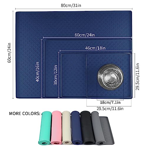 Silicone Pet Placemat for Dog and Cat (31.5"L x 23.6"W / Navy Blue)