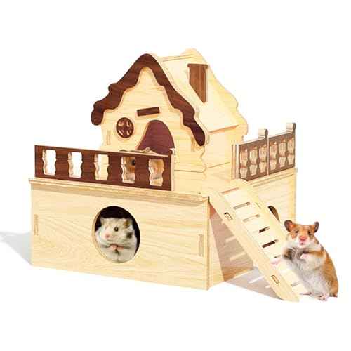 Wooden Hamster Platform and Dwarf Hamster House (BrownL)