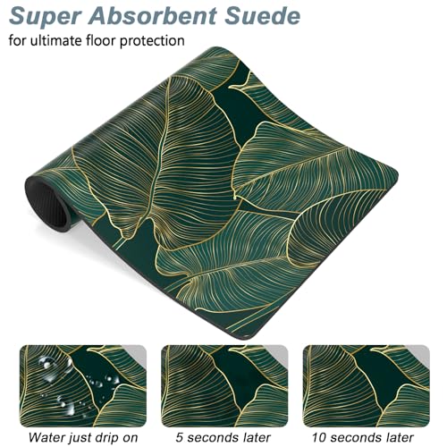 Dog Food Mat 16" x 24" Flower Absorbent Dog Cat Bowl Mat for Food and Water (Tropical Palm Leaves / 16"L x 24"W)