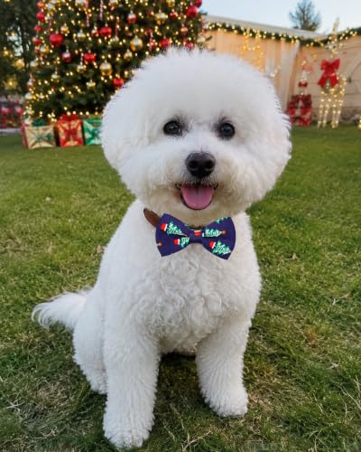10 Pack Christmas Dog Bowties for Small Dogs Sliding on Collar (S/M)