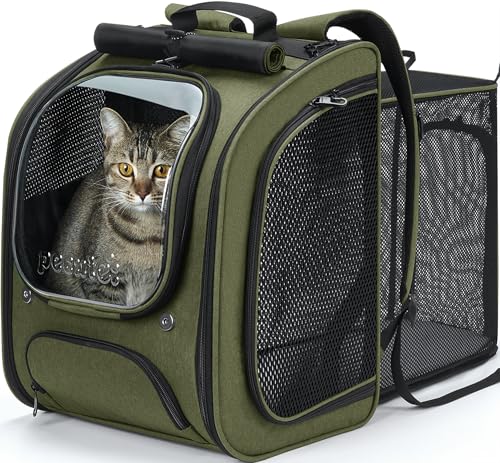 Cat Backpack Carrier (Green(Expandable) / 12.6"L x 10.2"W x 16.5"H)