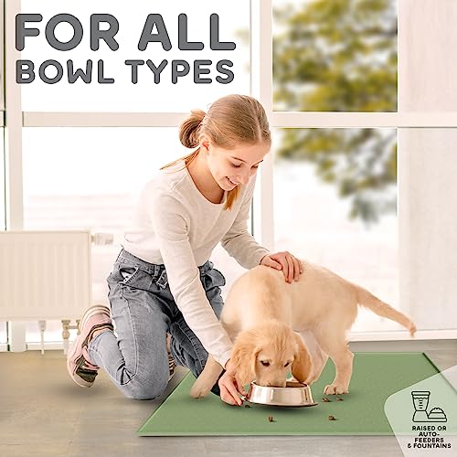 Dog Food Mat Raised Edges Dogs Mat for Food and Water Prevent Spill (18.5" x 11.5" / Eucalyptus)