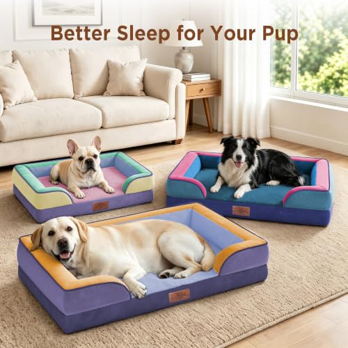 Orthopedic Dog Beds for Large Sized Dog with Bolster (36.0"L x 27.0"W x 8.0"Th / Twilight Wave)