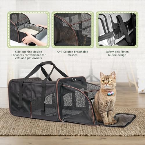 Expandable Cat Carrier for 2 Cats (Black)