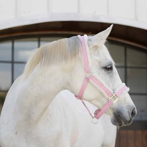 Valkyrie Ultra Fleece Padded Leather Fuse Breakaway Horse Halter (Sweet Pink/Ivory White / Cob)