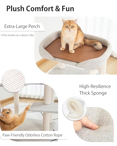37.5" Cat Tree Tower for Large & Senior Cats (Light Grey 37.4'')