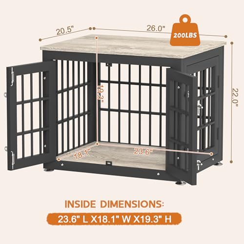 26" Heavy Duty Dog Crate Furniture for Small Dogs (Greige / 26.0"L x 20.5"W x 22.0"H)