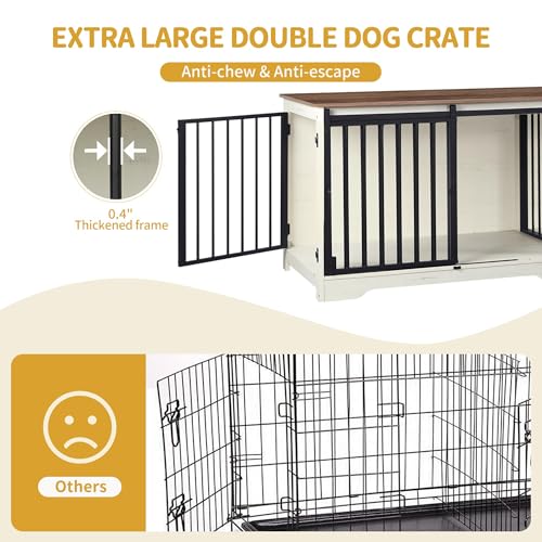 77.6" Double Dog Crate Furniture (White Brown / 77.6"L x 23.6"W x 26.4"H)