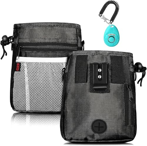 Dog Training Treat Pouch with Training Clicker (Black)