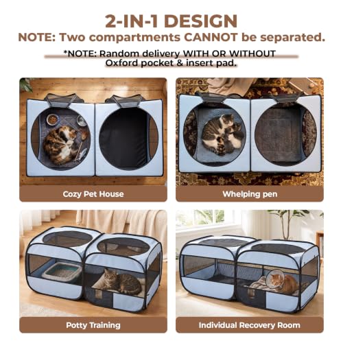 2-in-1 Dog Playpen, 58''Pop Up Cat Puppy Pet Playpen Indoor/Outdoor Cats Enclosed, Cat Dog Tent Crate Cage Kennel, Portable Playpen for Kitten, Small Animals Play Pen(No Divider, Unified Space) (Grey / M, 58.3"L x 30"W x 24.1"H)