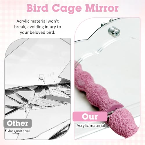 2 PCS Bird Perch with Mirror Resin Parakeet Perches Hanging Parrot Toys Interactive Bird Cage Accessories for Cockatiel Conure Lovebird Finch
