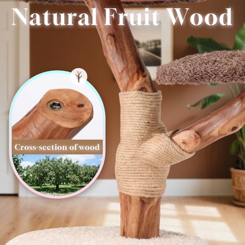 54.7'' Tall Modern Wood Cat Tree with 3 Level House (54.7'' Light Brown)