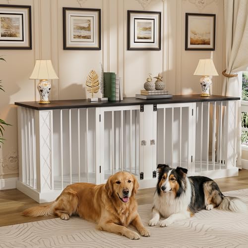 86.6" Double Dog Crate Furniture for 1 or 2 Dogs (White / 86.6"L x 23.6"W x 31.5"H)