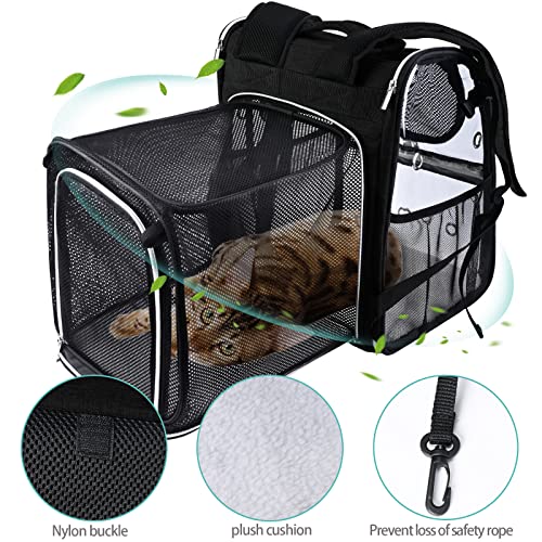 Expandable Pet Carrier Backpack (Transparent Black / 12.0"L x 10.0"W x 15.0"H)