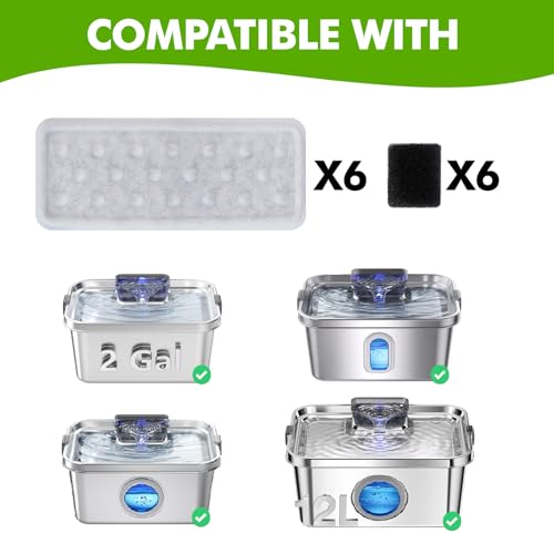 6 Pack Dog Water Fountain Filters and 6 Pack Sponges