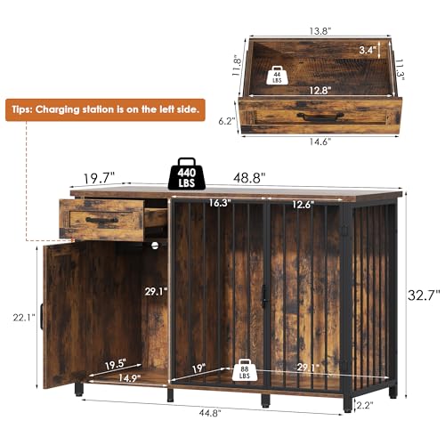 30 Inch Dog Crate Furniture with Cabinet (Brown / 48.8"L x 19.7"W x 32.7"H)