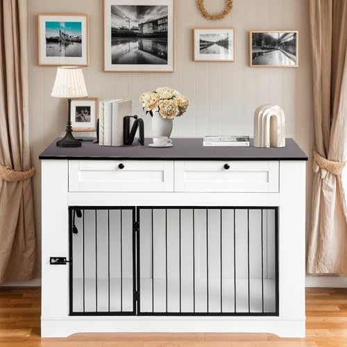Large Dog Crate Furniture (White / 47.2"L x 23.8"W x 32.7"H)