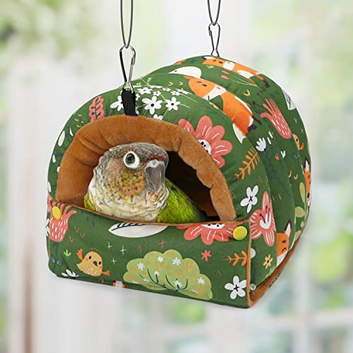 Bird Nest House Winter Warm Snuggle Hut Bird Bed Hanging Hammock for Parrots Budgies Parakeets Caique Senegal Cockatiels Conures (Large / Green)