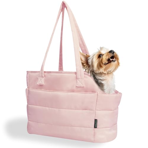 Lightweight Puffy Dog Purse Carrier for Small Dogs (Pink)