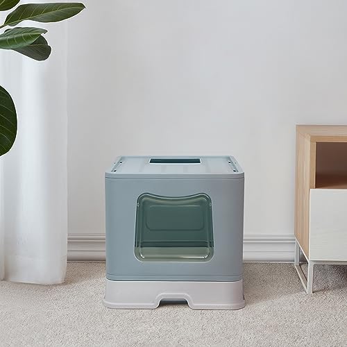 XL Foldable Cat Litter Box with Lid (Blue / X-Large)