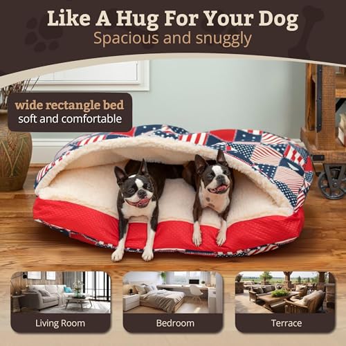 Rectangle Cozy Cave Dog Bed (Starpatch Red Diamond / Medium)