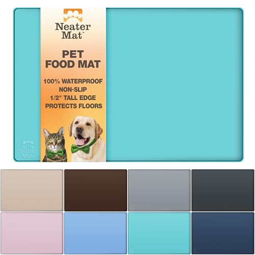 Neater Mat Pet Mats for Food and Water (32"L x 24"W / Aquamarine)