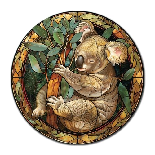 Metal Sign Tin Sign Circular Stained Glass Koala Tin Signs Gardening for Pub 12×12 Inches (12×12 Inches / Koala)