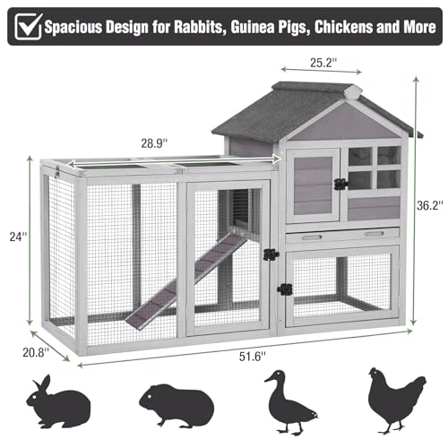 Large Rabbit Hutch Outdoor Indoor (Grey-XZ7002)