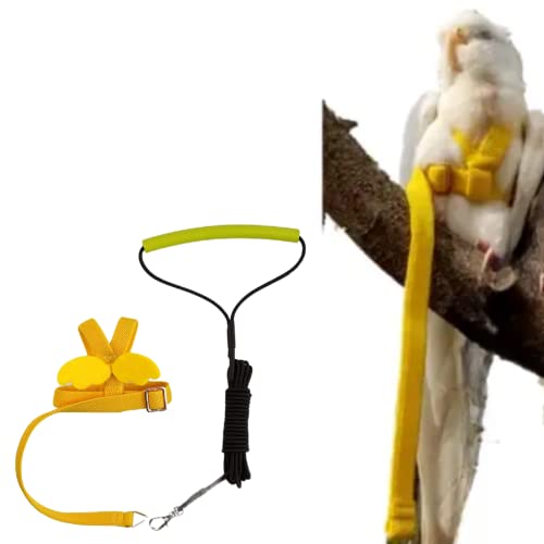 Pet Parrot Bird Harness Leash Adjustable Bird Flying Harness Traction Rope with Cute Wing for Parrots Pigeons Budgerigar Lovebird Cockatiel Mynah Outdoor Training Toy (XL / Yellow)